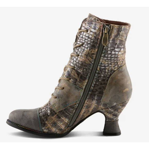 NEW L'ARTISTE SPRING STEP GRAY FLORAL PATCHWORK ANKLE BOOTS BOOTIES 38 US 7.5 8 - Picture 11 of 13